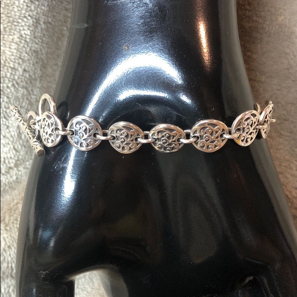 Lois Hill Sterling Silver Reversible Cut Out Disc and Hammered Toggle Bracelet